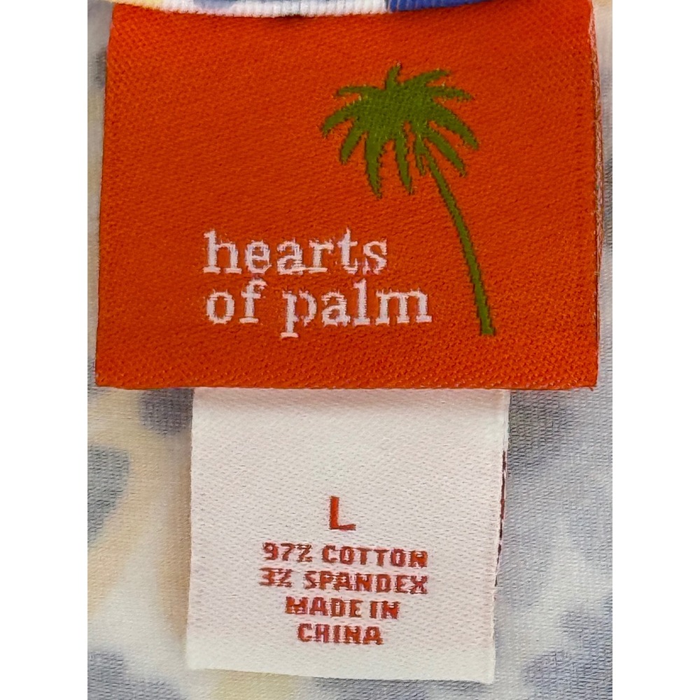 Hearts of Palm Womens Blue Yellow Floral V-Neck 3/4 Sleeve Knit Top Ring Sz L - Picture 7 of 8